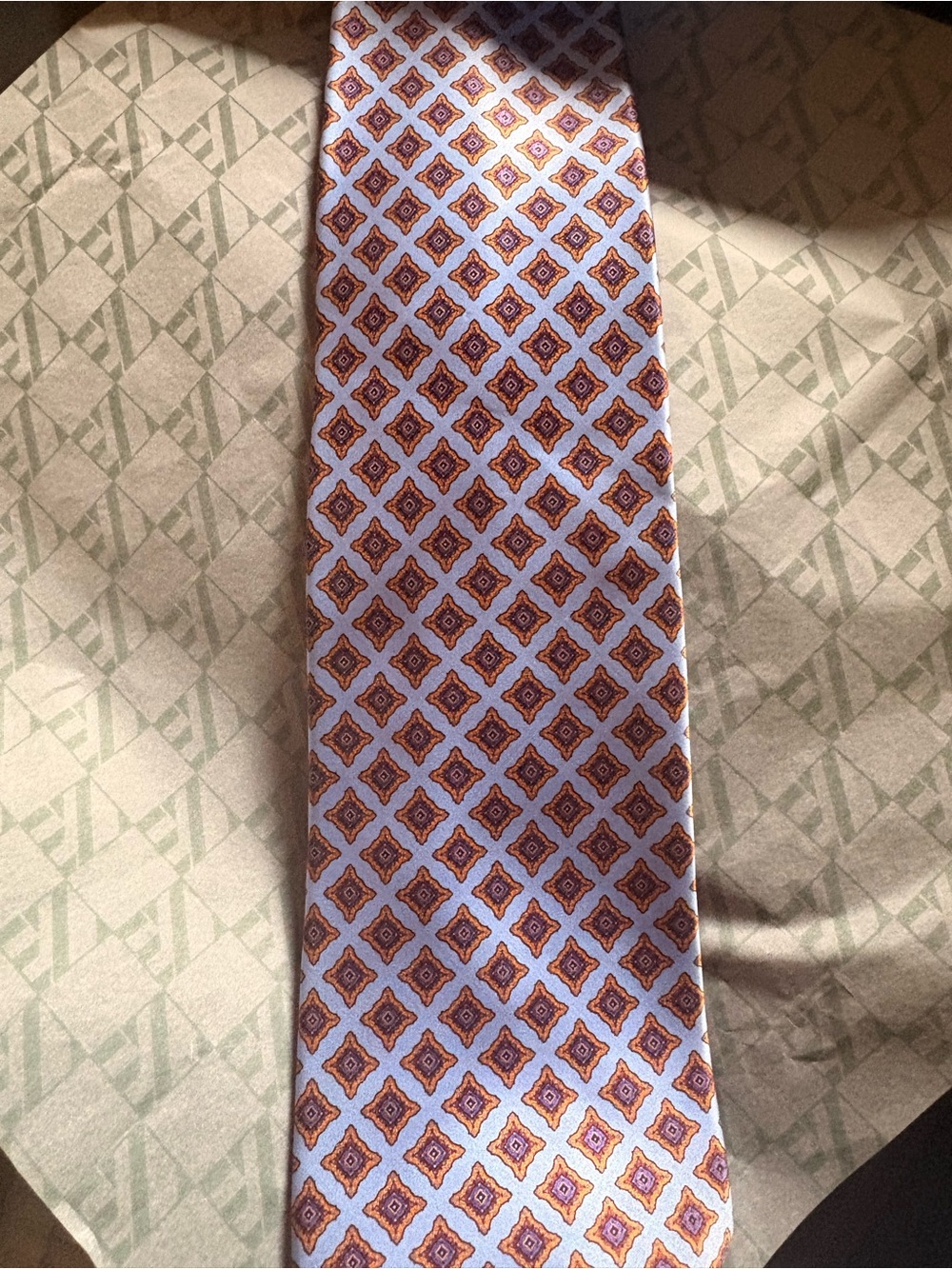 Stefano Ricci Classic Geometric Pattern Men's Tie in Light Blue and Orange